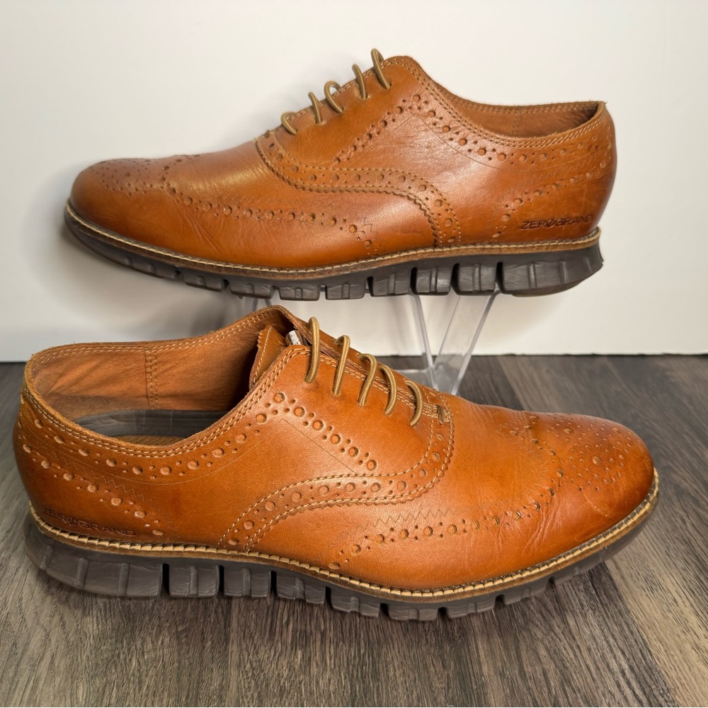 Cole Haan Zerogrand Shoes Mens 8 M Brown Leather Remastered Wingtip Brogue Dress